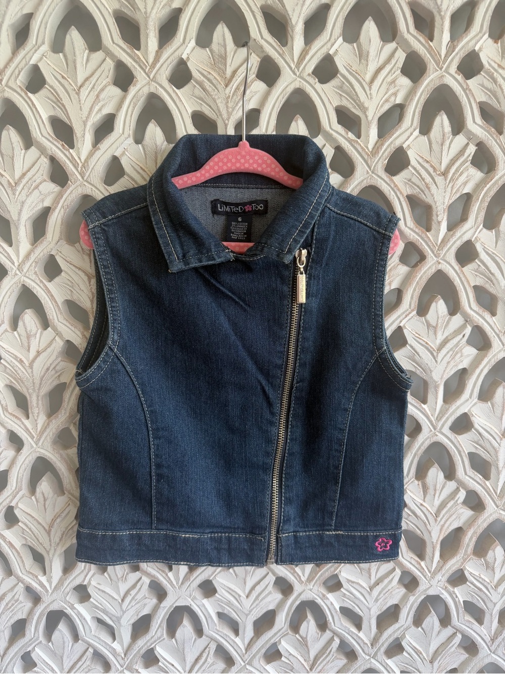 Limited Too Girls' Dark Blue Denim Vest with Asymmetrical Zip, size 6